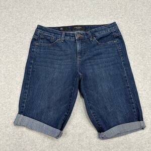 Nine West Shorts Denim Bermuda WMNS 6 Blue Stretch Mid-Rise Cuffed Hem Casual